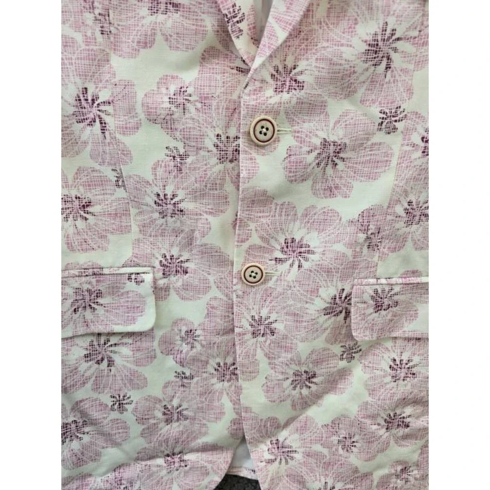 Tallia Linen Blend Slim Fit Printed Notch-Lapel Sport Coat Men's Pink/White L/S